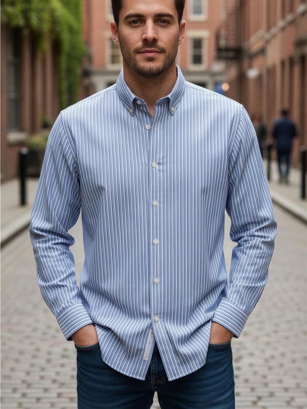 Polo by Ralph Lauren Light Blue and White Striped Button-Down Shirt
